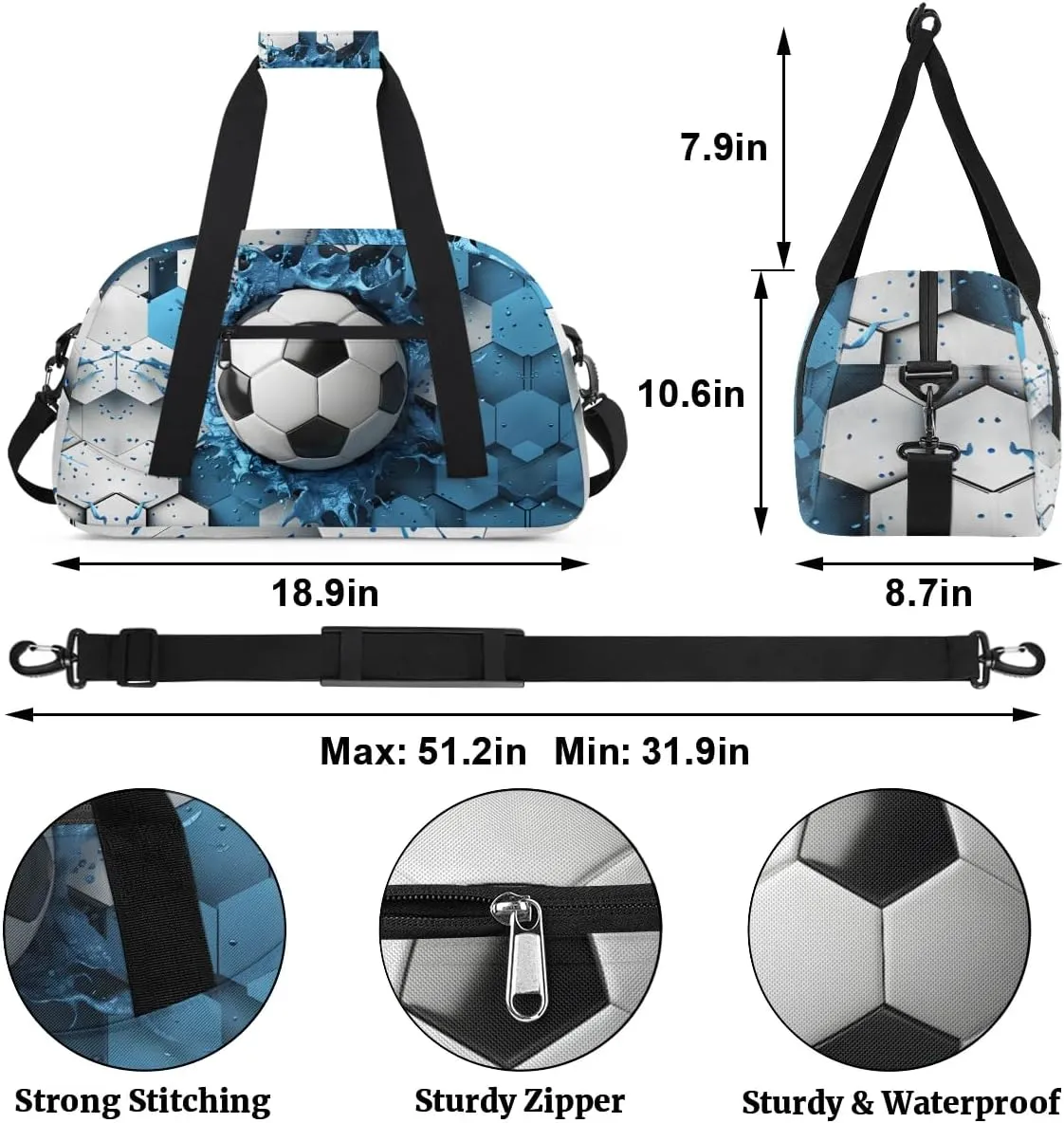 Soccer Ball Kids Duffle Bag, Overnight Weekender Bag Travel Duffle Bag Carry-On Tote for Swim Sport Gym Bag for Boys Girls