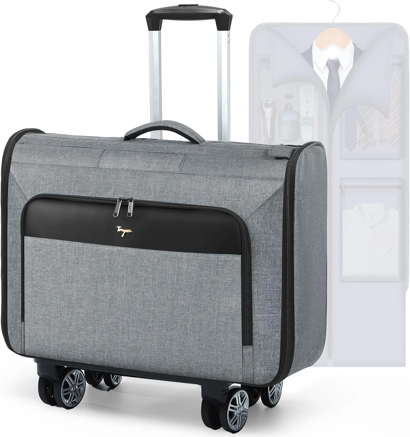 Softside Rolling Garment Bag,3 in 1Wheeled Garment Bags for Travel with Wheels,Upgraded Zipper Duffle Bag Suitcase with Handle,Large Convertible Carry On Travel Bag for Men Women,Grey