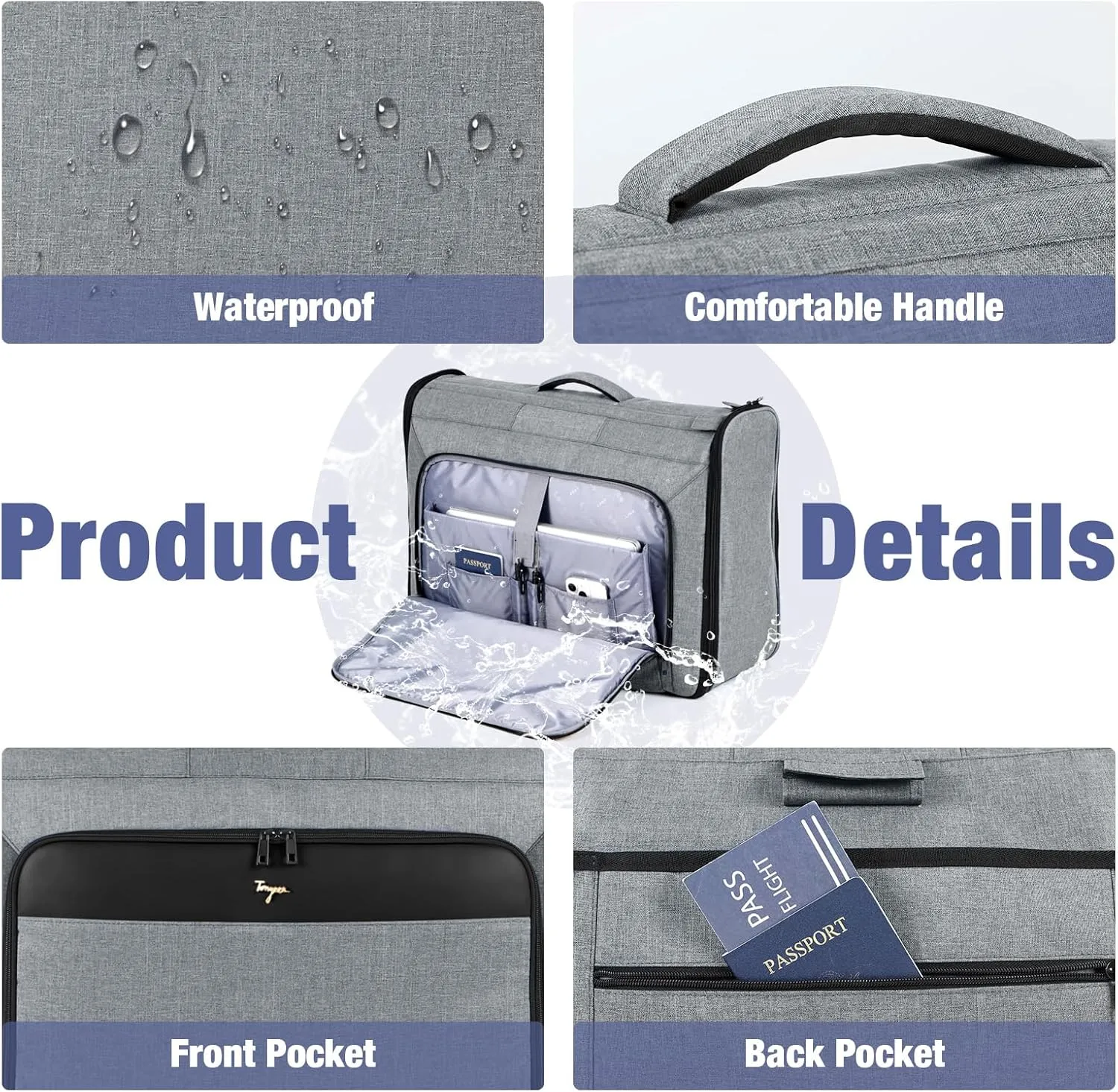 Softside Rolling Garment Bag,3 in 1Wheeled Garment Bags for Travel with Wheels,Upgraded Zipper Duffle Bag Suitcase with Handle,Large Convertible Carry On Travel Bag for Men Women,Grey