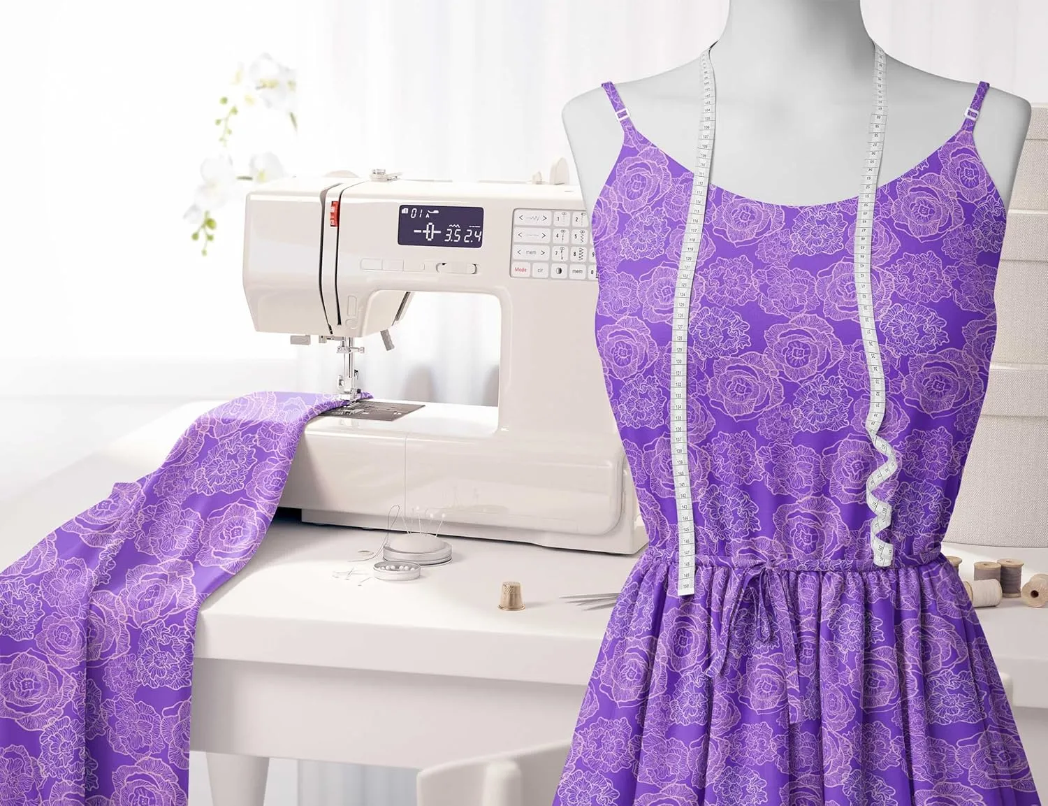 Soimoi Rose Print - Purple, Canvas Fabric Material - 56 Inch Wide, 1 Yard, Unstitched Fabric for Upholstery, Bags, Workwear and Outdoor Gear.