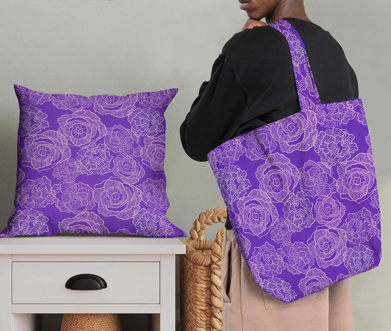 Soimoi Rose Print - Purple, Canvas Fabric Material - 56 Inch Wide, 1 Yard, Unstitched Fabric for Upholstery, Bags, Workwear and Outdoor Gear.