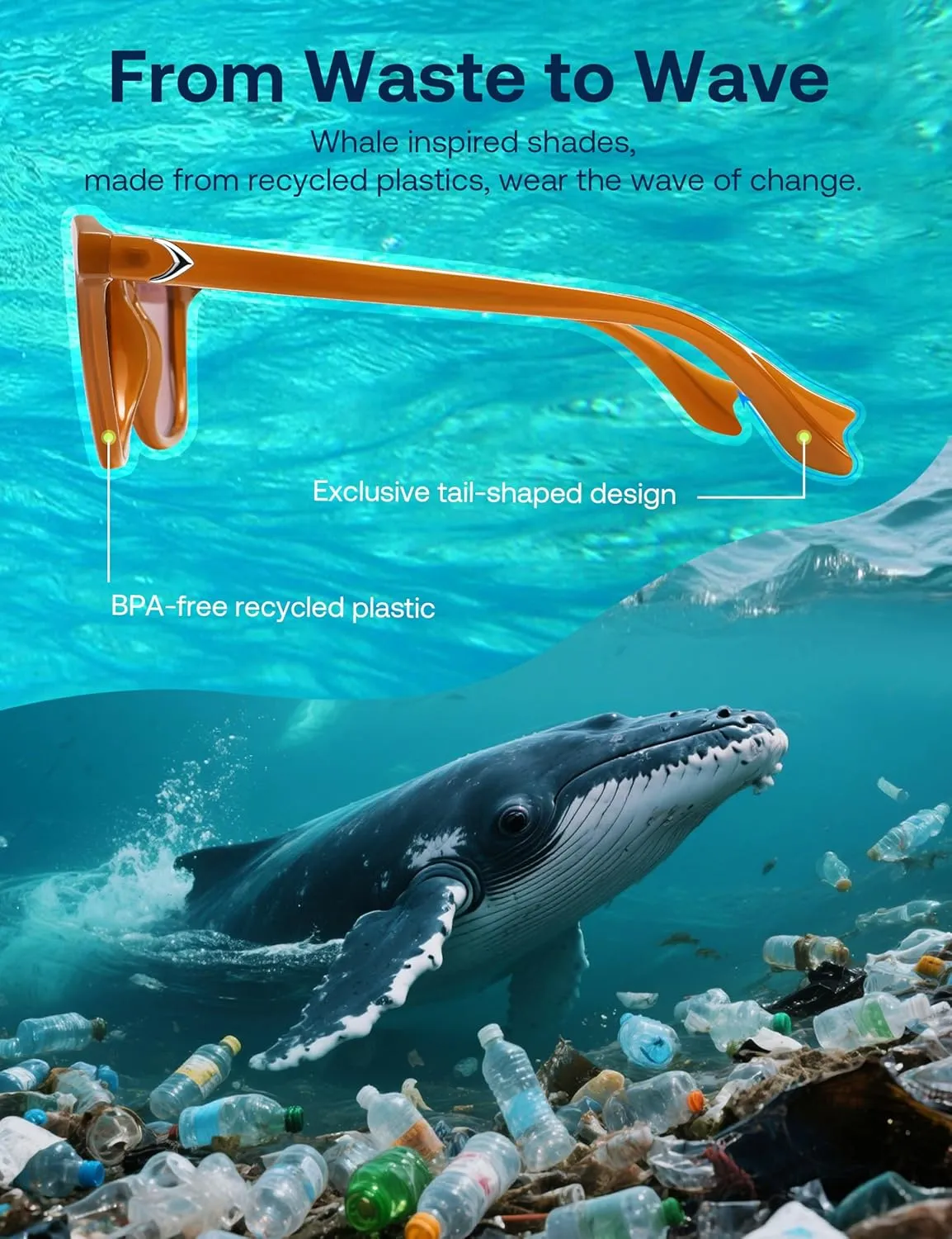 SOJOS Ocean Collection Retro Polarized Large Rectangular Sunglasses Women Men Recycled Plastic Eco-friendly Shades, Baleen