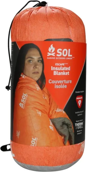S.O.L. Survive Outdoors Longer SOL Escape Insulated Blanket - Primaloft Adventure Blanket - Durable & Water-Resistant - Reflects Up to 70% Body Heat - Outdoor Survival Gear - Camping Essentials