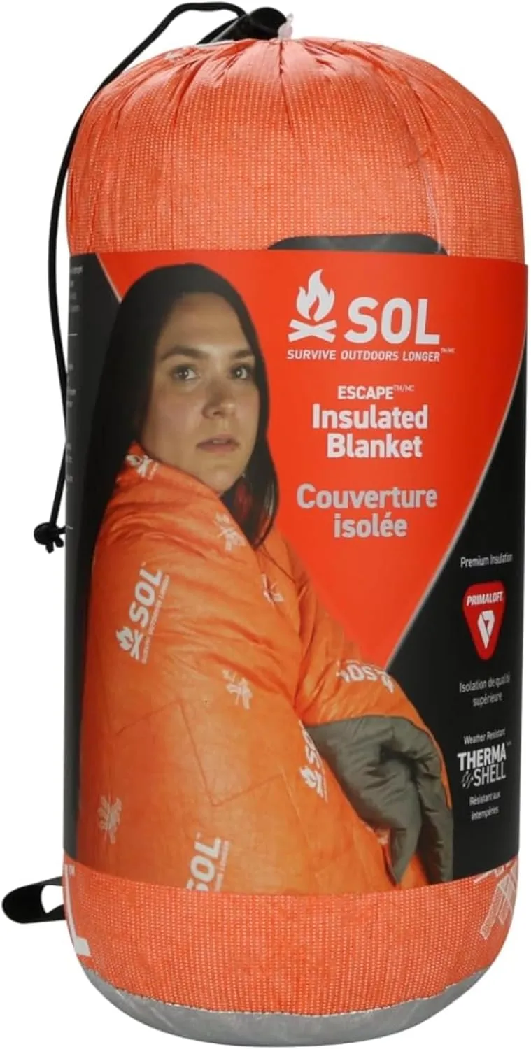 S.O.L. Survive Outdoors Longer SOL Escape Insulated Blanket - Primaloft Adventure Blanket - Durable & Water-Resistant - Reflects Up to 70% Body Heat - Outdoor Survival Gear - Camping Essentials