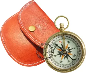 Solid Brass 2 Inch Sundial Compass for Outdoor Activities Camping Hiking with Leather Case (HYTR)