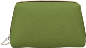 Solid dark green Cosmetic Bag, Large Waterproof Leather Cosmetic Bag, Portable Toiletry Bag for Women with Zipper, Travel Essentials
