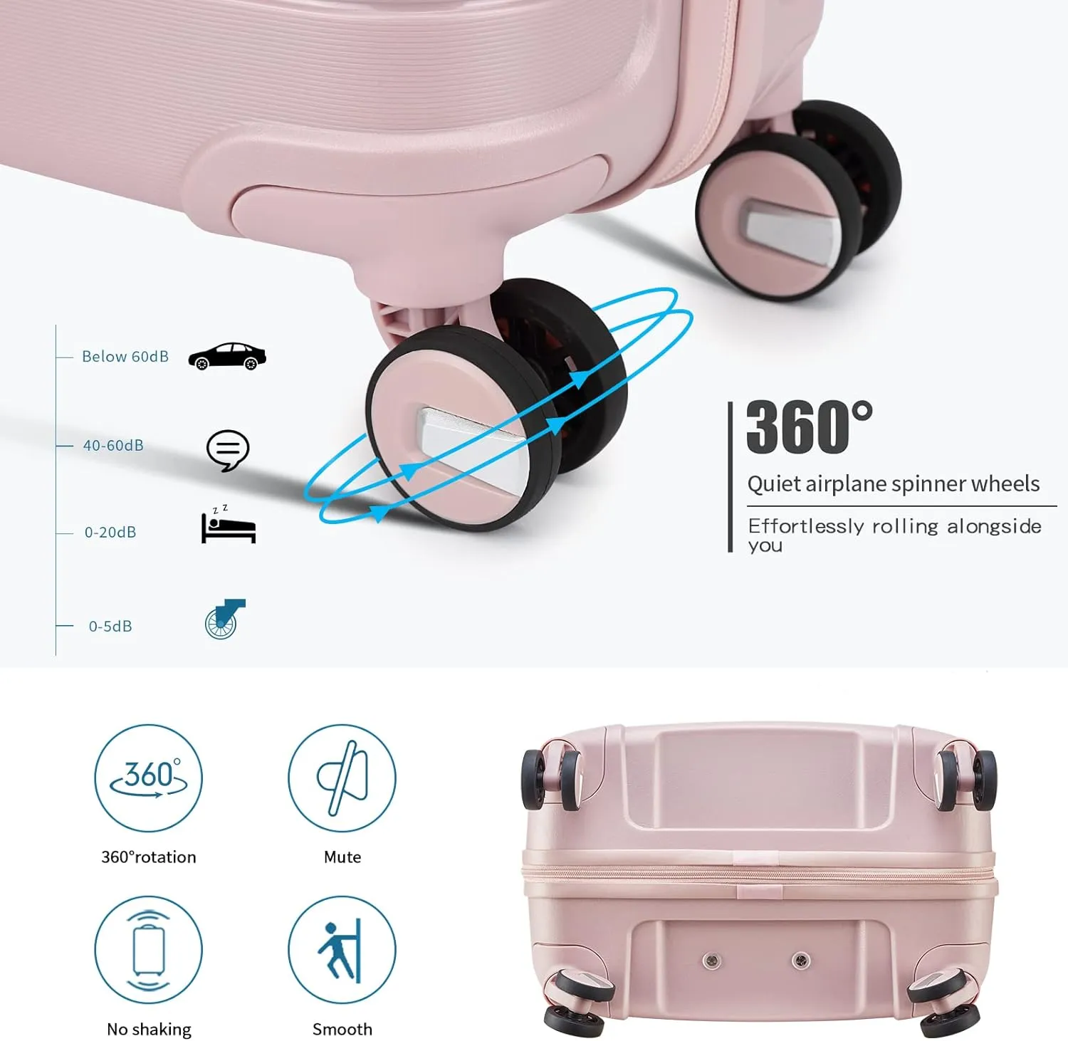 Somago 20" Carry On Luggage and 14" Mini Cosmetic Cases Travel Set Lightweight Polypropylene Suitcase with TSA Lock YKK Zipper Hardside Luggage with Spinner Wheels (2 Piece Set, Nude Pink)