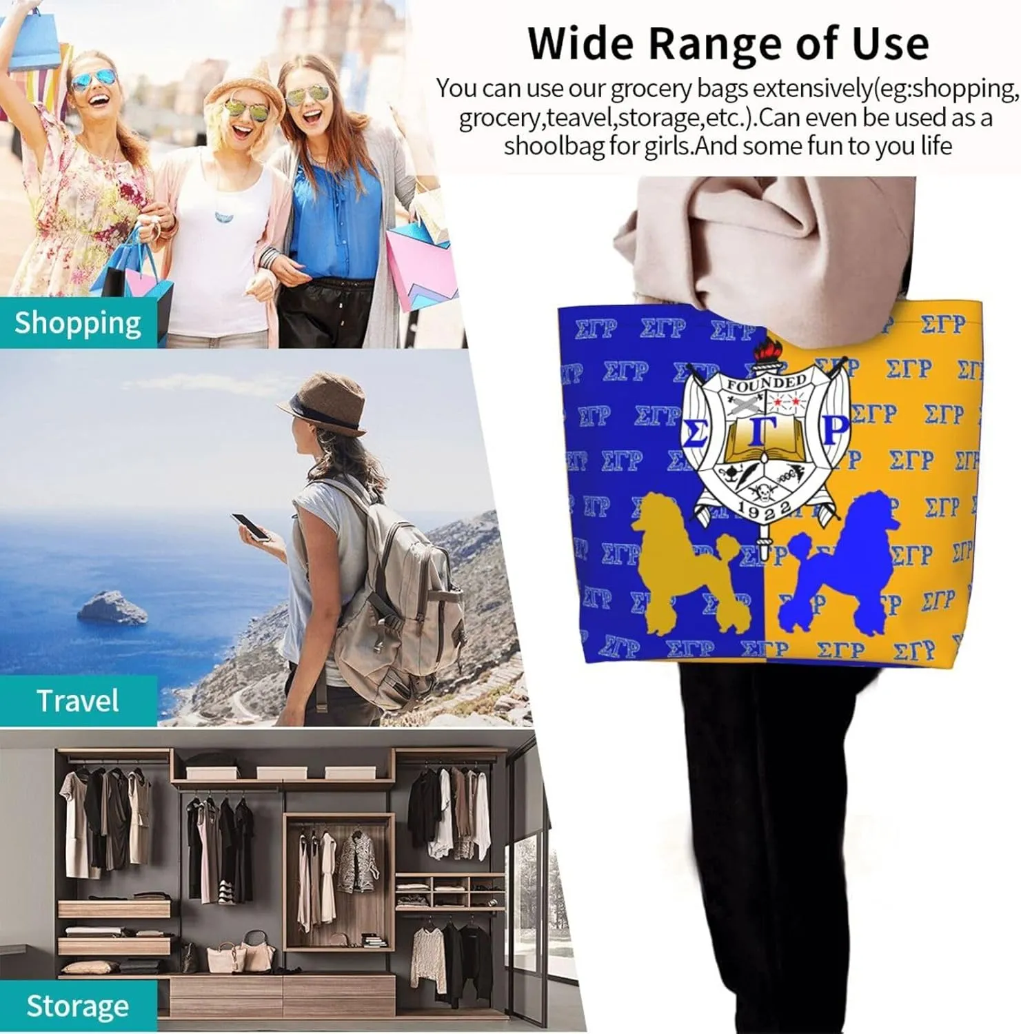 Sorority Tote Bag Sorority Gifts for Women 1922 Reusable Fashion Beach Bag Large Shoulder Shopping Bag