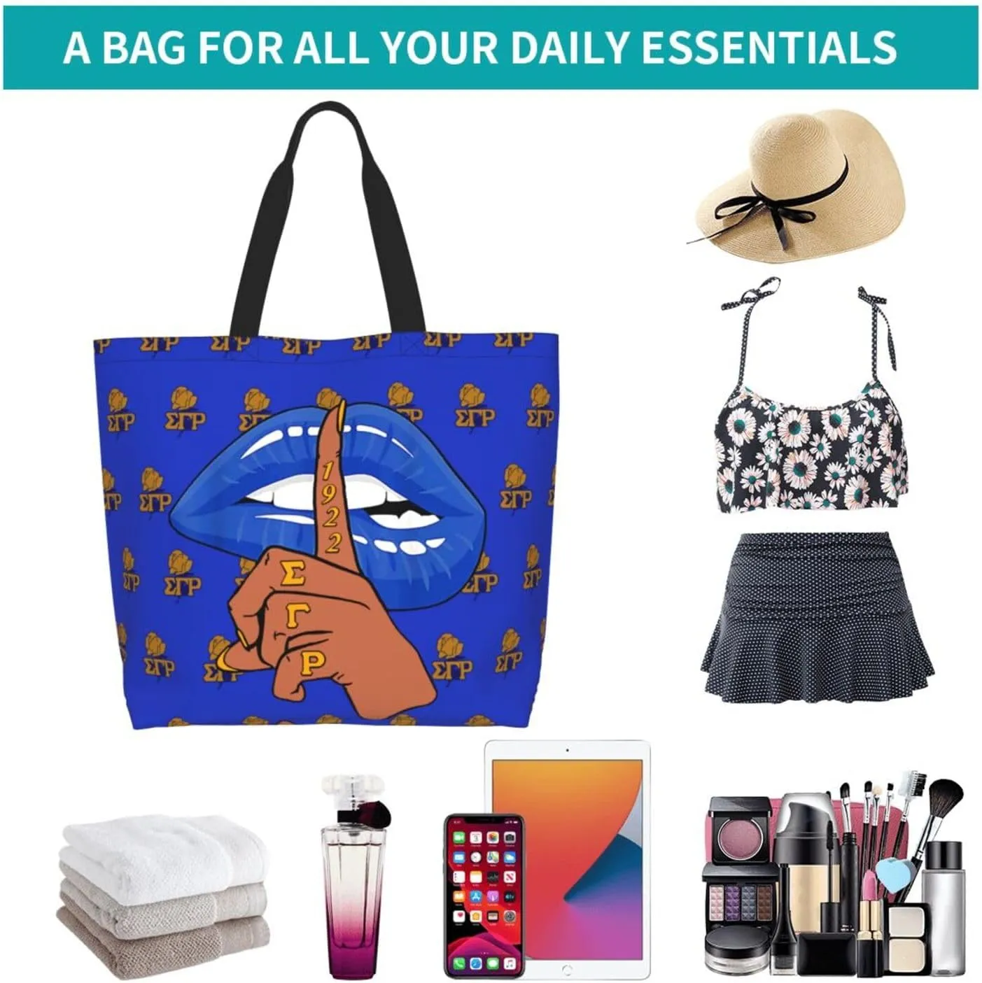Sorority Tote Bag Sorority Gifts for Women 1922 Reusable Fashion Beach Bag Large Shoulder Shopping Bag