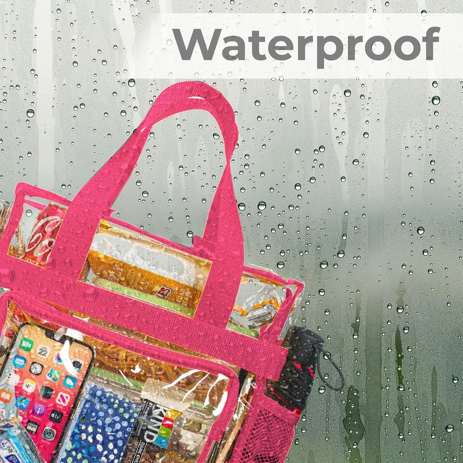SP HOME GOODS Stadium Approved Clear lunch Bag [Large] with Adjustable Strap, Front Storage Compartment, and Mesh Pockets (Pink, Large)