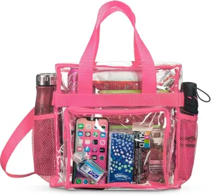 SP HOME GOODS Stadium Approved Clear lunch Bag [Large] with Adjustable Strap, Front Storage Compartment, and Mesh Pockets (Pink, Large)