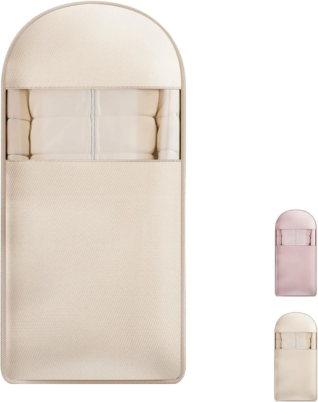 Space Saving Hanging Garment Bag with Self Compression Zipper, Space Saver Closet Organizers, Dust Cover Clothes Bags for Down Coat, Jackets, Shirts and Sweater (Beige, XL)