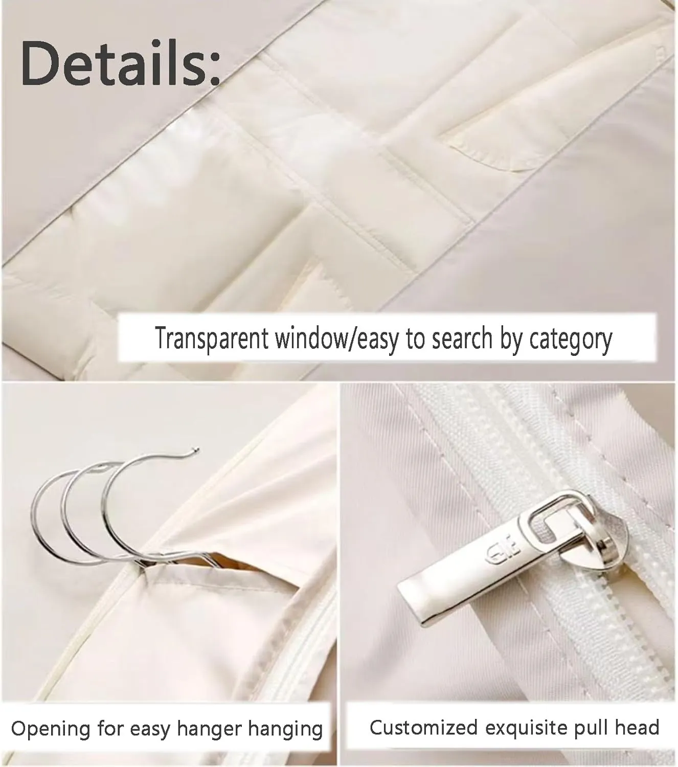 Space Saving Hanging Garment Bag with Self Compression Zipper, Space Saver Closet Organizers, Dust Cover Clothes Bags for Down Coat, Jackets, Shirts and Sweater (Beige, XL)