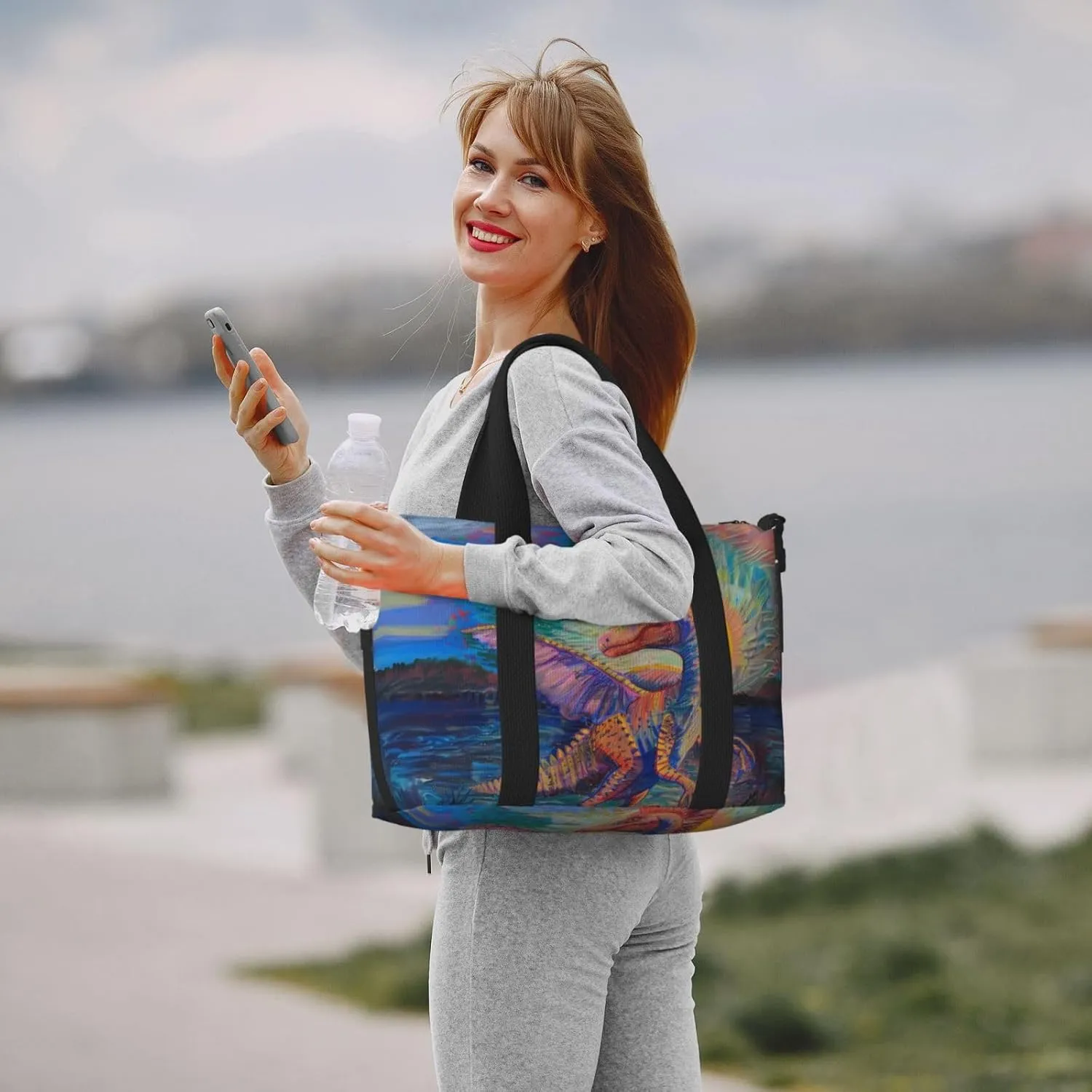 Spinosaurus print Travel Duffel Bag, Sports Tote Gym Bag, Swim Pool Bag Large Shoulder Tote Bag for Beach Weekender