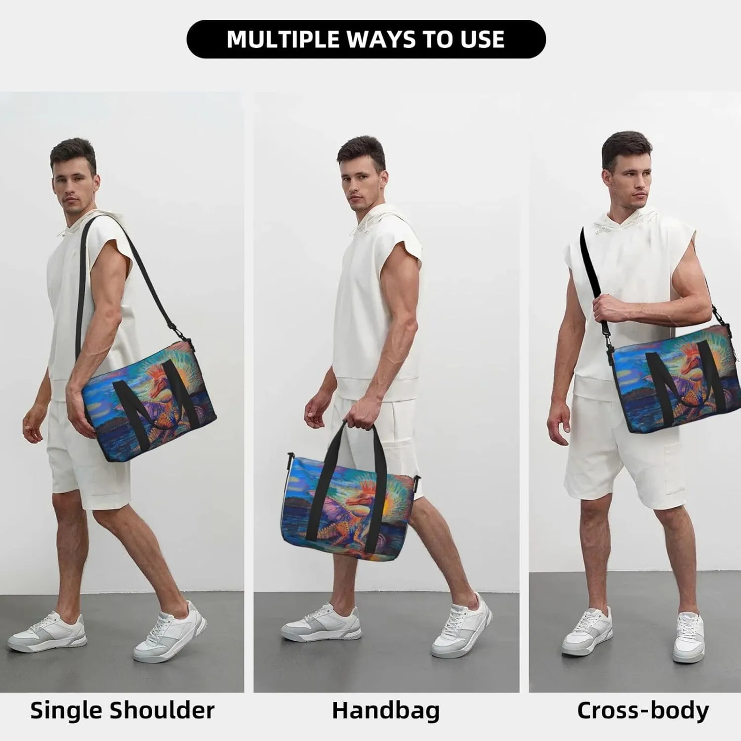 Spinosaurus print Travel Duffel Bag, Sports Tote Gym Bag, Swim Pool Bag Large Shoulder Tote Bag for Beach Weekender