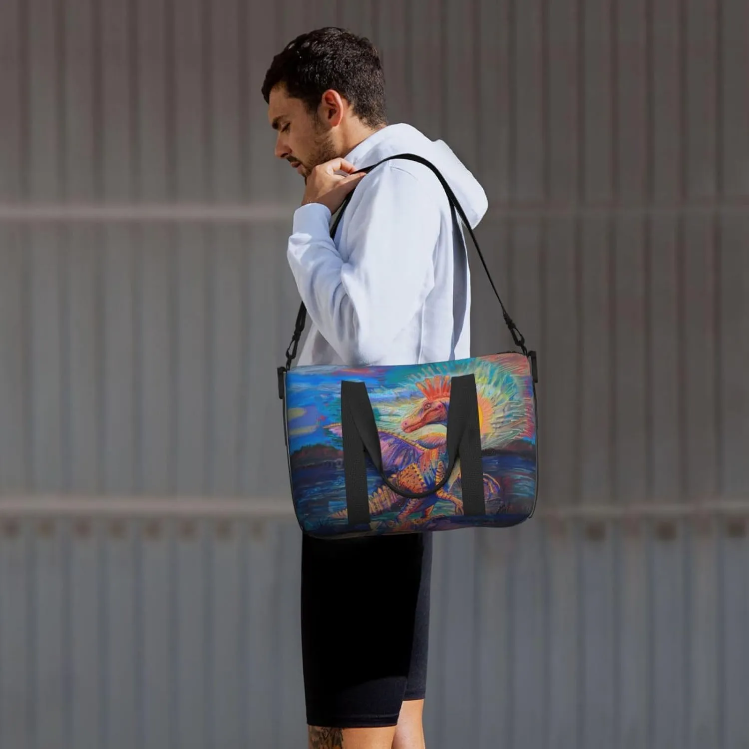 Spinosaurus print Travel Duffel Bag, Sports Tote Gym Bag, Swim Pool Bag Large Shoulder Tote Bag for Beach Weekender