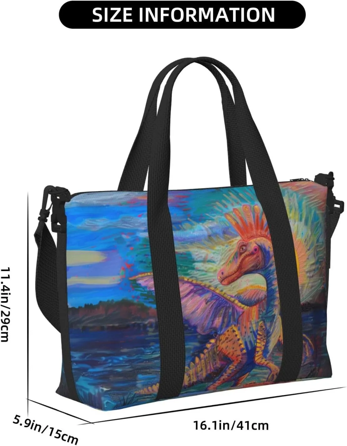 Spinosaurus print Travel Duffel Bag, Sports Tote Gym Bag, Swim Pool Bag Large Shoulder Tote Bag for Beach Weekender