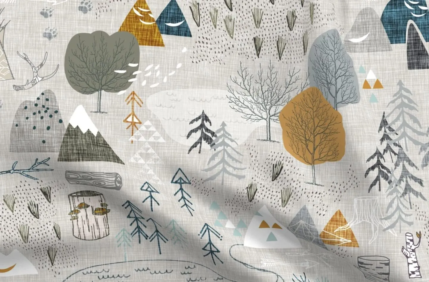 Spoonflower Fabric - Outdoor Adventure Woodland Forest Boys Mountain Range Awaits Printed on Minky Fabric by The Yard - Sewing Baby Blankets Quilt Backing Plush