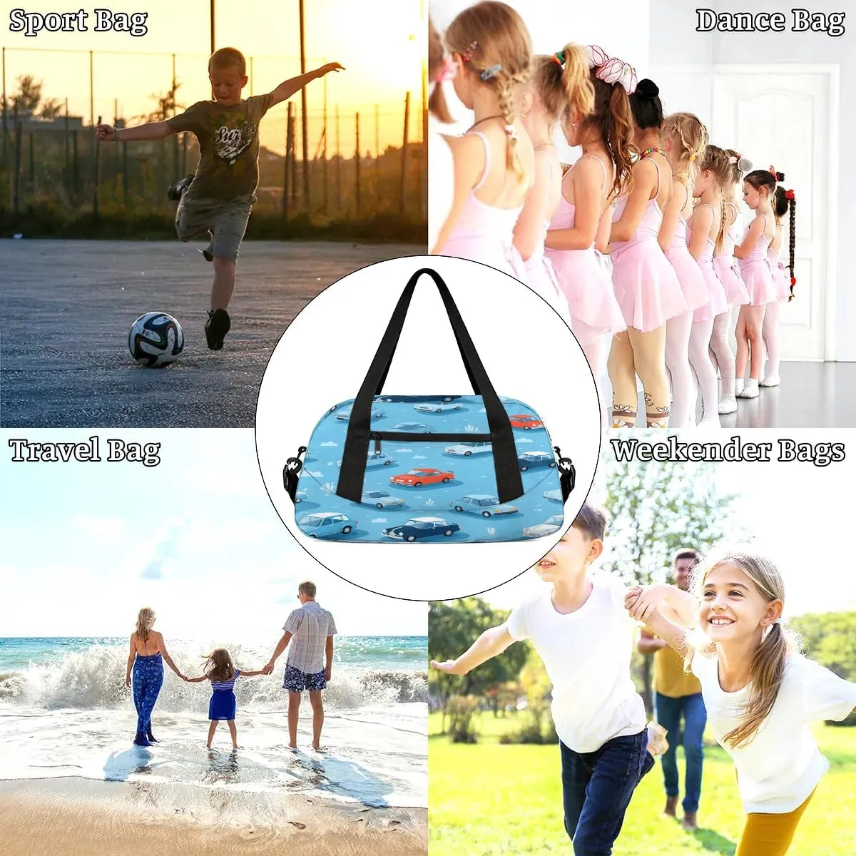 Sport Duffel Bag Cute Cars Kids Gym Bag Weekender Overnight Bags for Boys Girls Teens Carry On Workout Travel Bag