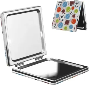 Sports Balls Pattern Women Mini Cosmetic Mirror Folding Portable Pocket Makeup Mirror
