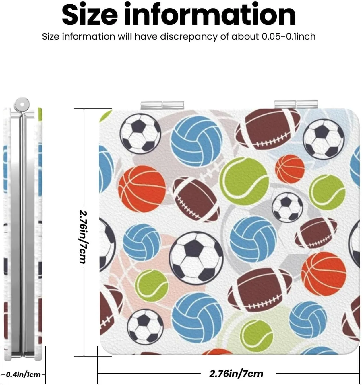 Sports Balls Pattern Women Mini Cosmetic Mirror Folding Portable Pocket Makeup Mirror