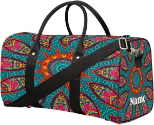Sports Gym Duffel Bag Customized Name for Women & Men, Mandala Egypt Africa Waterproof Tote Beach Bag Foldable Personal Item Travel Bag for Weekender Overnight Dance Carry-On Bag