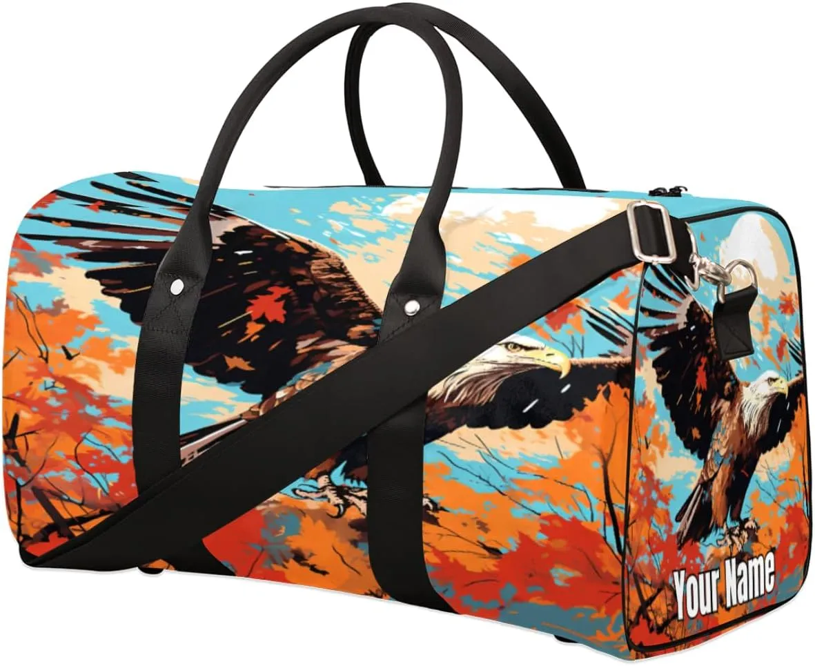 Sports Tote Gym Duffel Bag Birds Falcon Graffiti Customized Name for Women & Men,Waterproof Baseball Bag Foldable Personal Item Travel Bag for Weekender Overnight Dance Carry-On Bag