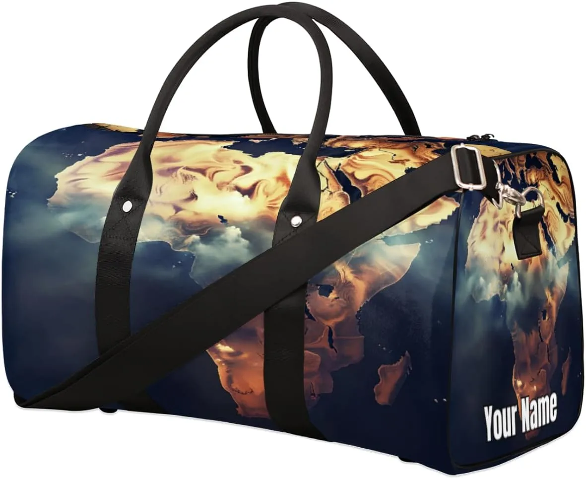 Sports Tote Gym Duffel Bag Egypt Africa Abstract Map Customized Name for Women & Men,Waterproof Baseball Bag Foldable Personal Item Travel Bag for Weekender Overnight Dance Carry-On Bag