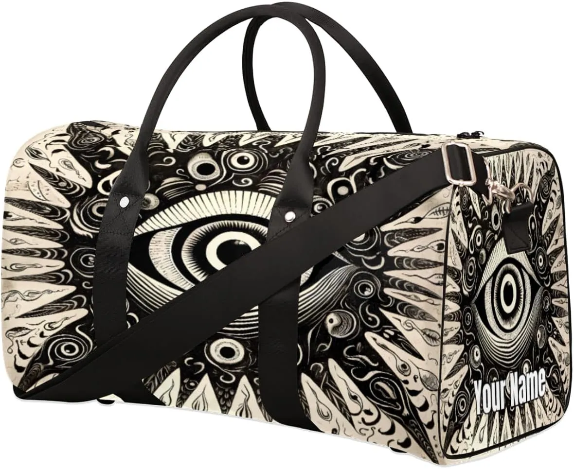 Sports Tote Gym Duffel Bag Retro Gothic Style Eyes Customized Name for Women & Men,Waterproof Baseball Bag Foldable Personal Item Travel Bag for Weekender Overnight Dance Carry-On Bag