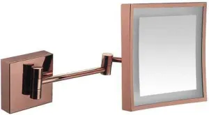 Square Vanity Cosmetic Mirror Wall Mount 3X Magnification Extendable for Shaving in Bedroom (Color : Rosegold, Size : Powered by Plug)