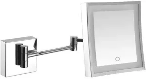 Square Vanity Cosmetic Mirror Wall Mount 3X Magnification Extendable for Shaving in Bedroom (Color : Silver, Size : Powered by Plug)