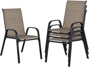 Stackable Patio Chairs Set of 4, Outdoor Dining Chairs, Outdoor Patio Dining Sets with Cooling Fabric, for Lawn, Porch, Pool, Garden, Brown