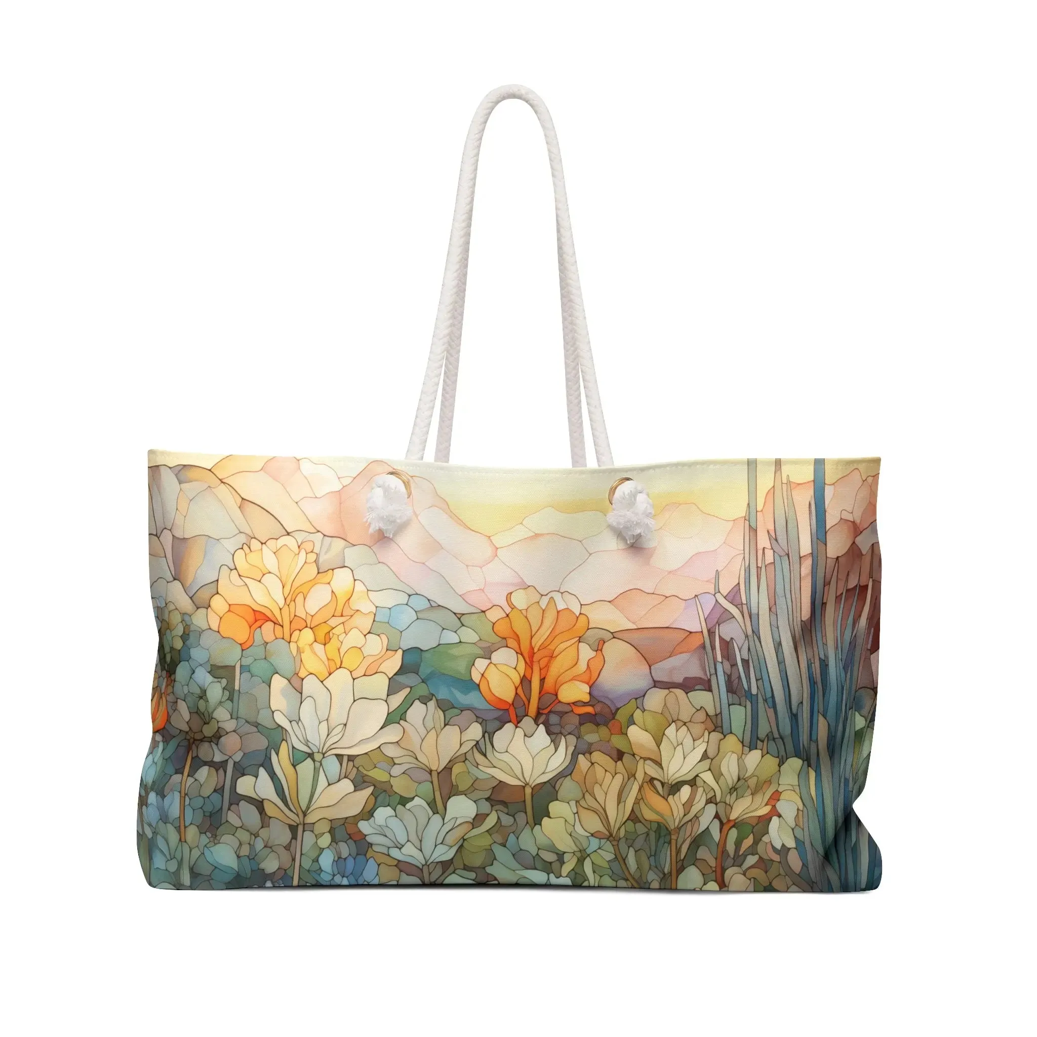 Stained Glass Desert Succulents Oversized Tote Bag