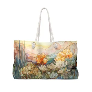 Stained Glass Desert Succulents Oversized Tote Bag