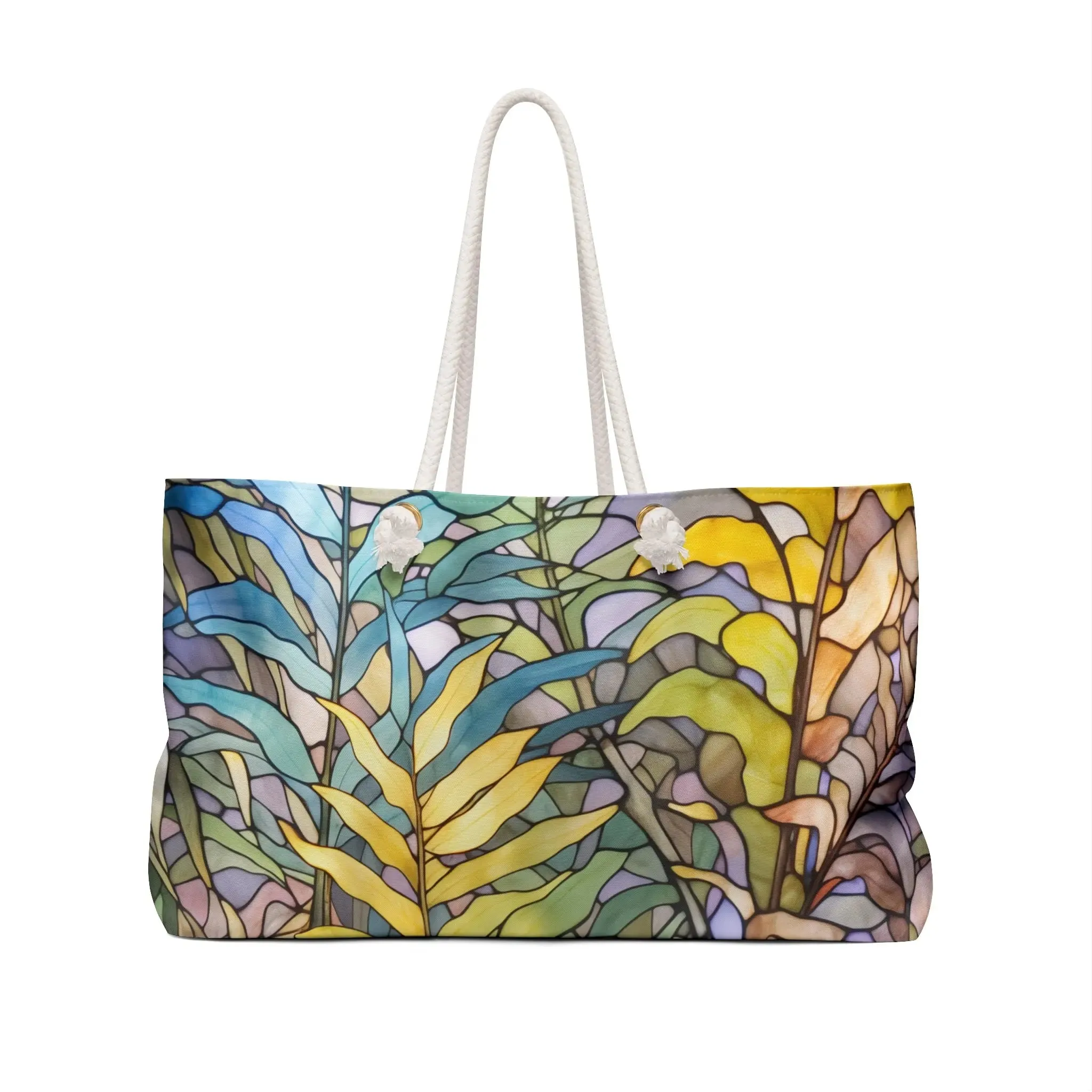 Stained Glass Ferns Weekender Oversized Tote Bag