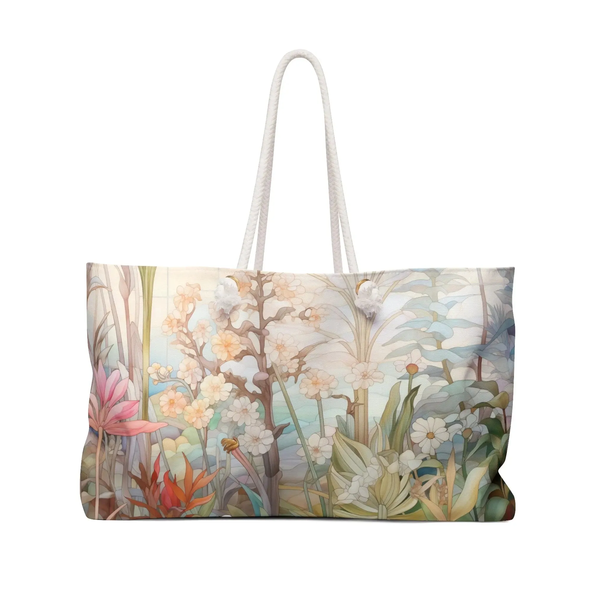 Stained Glass Floral Garden Oversized Tote Bag
