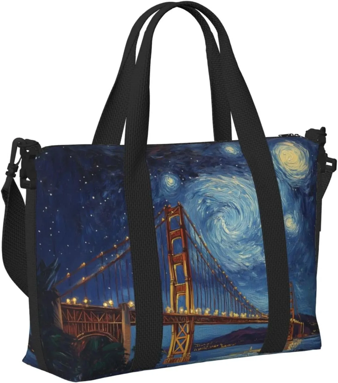 Starry Night Bridge print Travel Duffel Bag, Sports Tote Gym Bag, Swim Pool Bag Large Shoulder Tote Bag for Beach Weekender