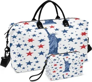 Statue Of Liberty Star Travel Duffel Bags with Toiletry Bag and Adjustable Strap for Travel Gym Yoga