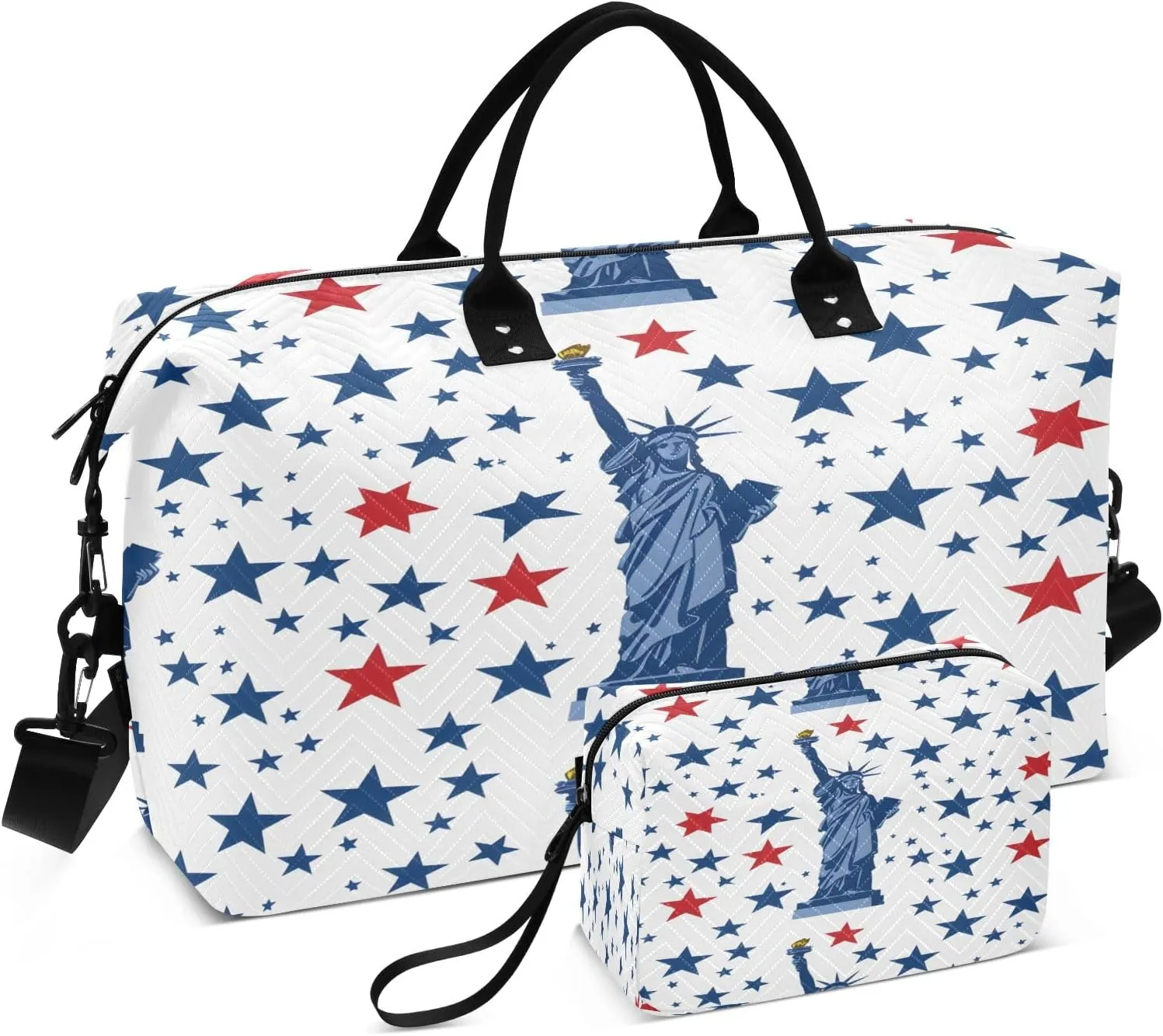 Statue Of Liberty Star Travel Duffel Bags with Toiletry Bag and Adjustable Strap for Travel Gym Yoga