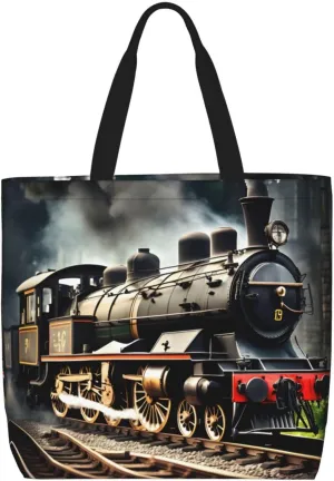 Steam Locomotive Train print Large capacity zipper shoulder convenience bag tote bag Gift travel shopping bag