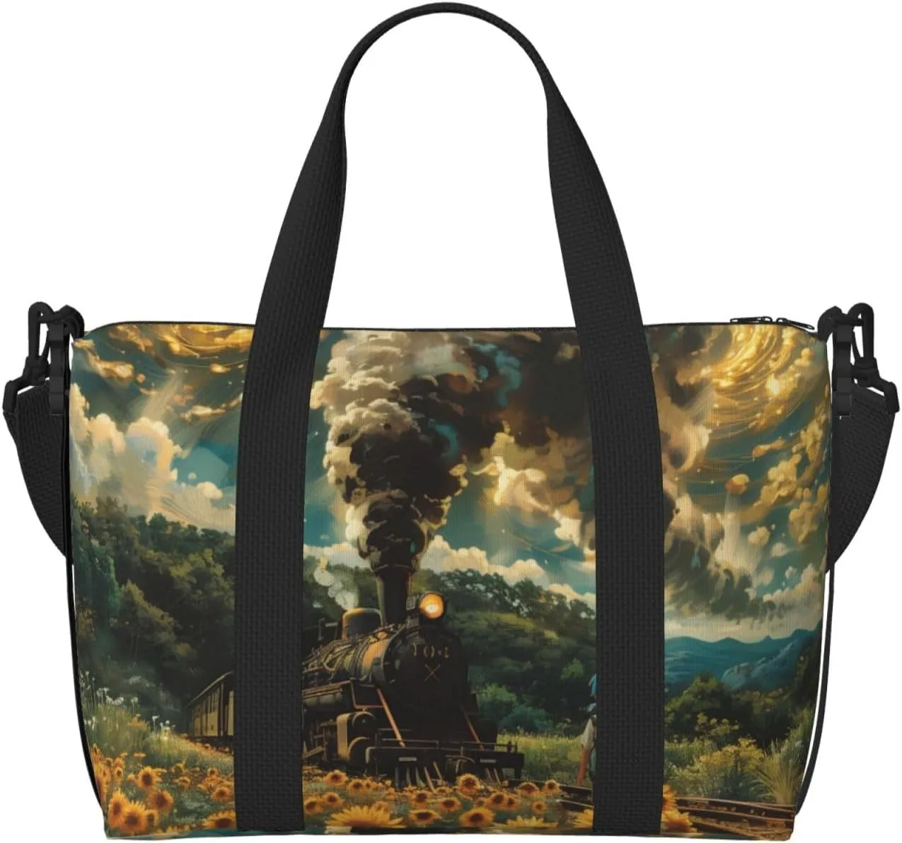steamtrain print Travel Duffel Bag, Sports Tote Gym Bag, Swim Pool Bag Large Shoulder Tote Bag for Beach Weekender