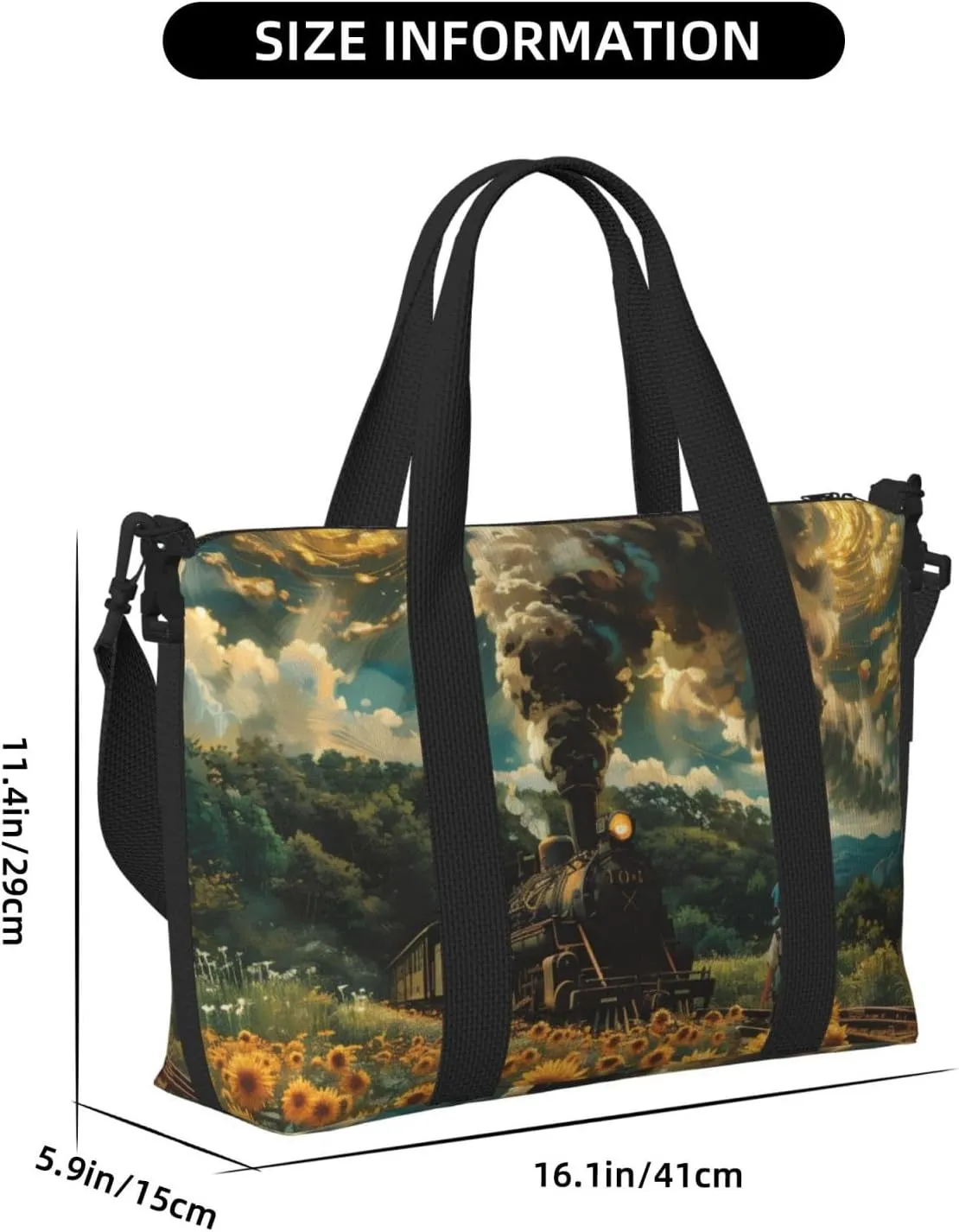steamtrain print Travel Duffel Bag, Sports Tote Gym Bag, Swim Pool Bag Large Shoulder Tote Bag for Beach Weekender