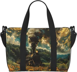 steamtrain print Travel Duffel Bag, Sports Tote Gym Bag, Swim Pool Bag Large Shoulder Tote Bag for Beach Weekender
