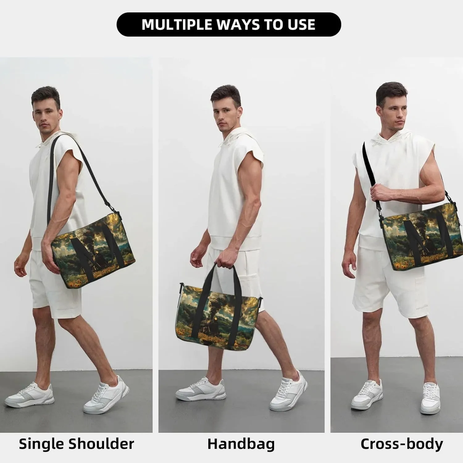steamtrain print Travel Duffel Bag, Sports Tote Gym Bag, Swim Pool Bag Large Shoulder Tote Bag for Beach Weekender