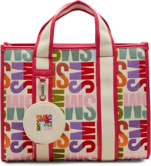 Steve Madden BWEBBER Large Canvas Tote, Natural/Radiant Berry