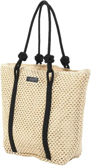 Straw Tote Handbag for Women Simple Satchel Handbag with Knot Strap Summer Vacation Hobo Bag Large Sling Shoulder Bag