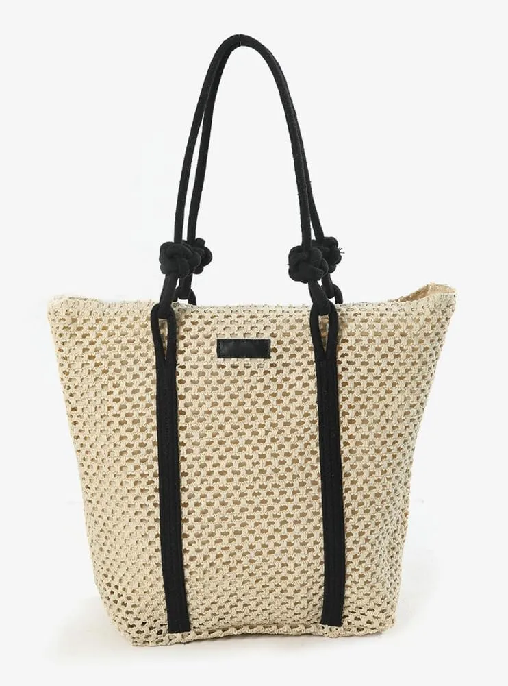 Straw Tote Handbag for Women Simple Satchel Handbag with Knot Strap Summer Vacation Hobo Bag Large Sling Shoulder Bag