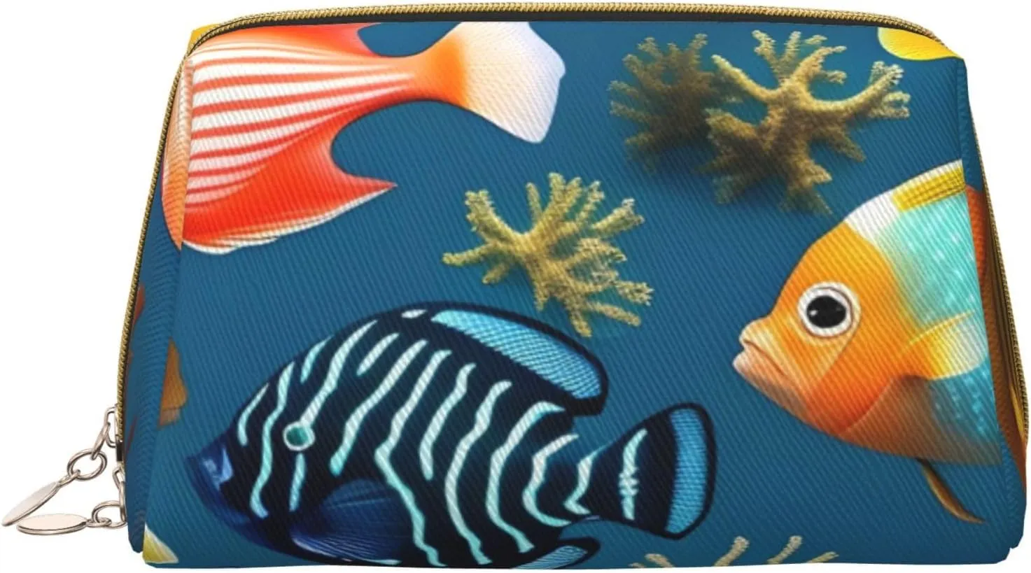 Submarine Reef Fish Portable Cosmetic Bag, Travel Cosmetic Bag, Unisex, Zipper Closure, Suitable For Daily Use