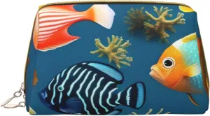 Submarine Reef Fish Portable Cosmetic Bag, Travel Cosmetic Bag, Unisex, Zipper Closure, Suitable For Daily Use