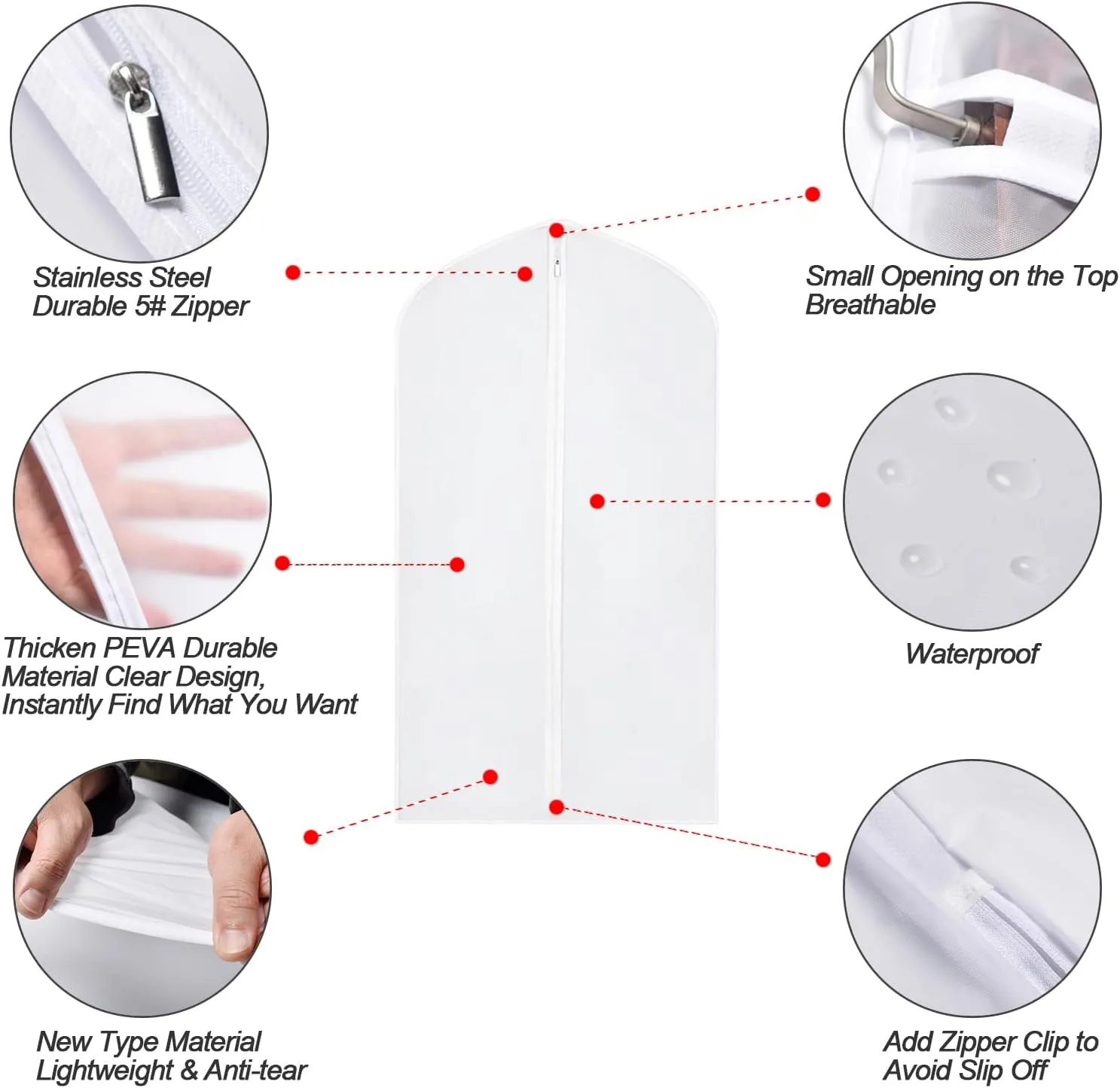 Suit Bags for Closet Storage Hanging Garment Bag 24''X40'' Lightweight Clear Full Zipper Suit Bags (Set of 6) PEVA Breathable Garment Cover for Suit Closet Clothes Storage